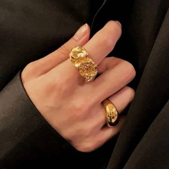 18K Plated Hammered Rings|Twisted Geometric Ring - Picture 1 of 5